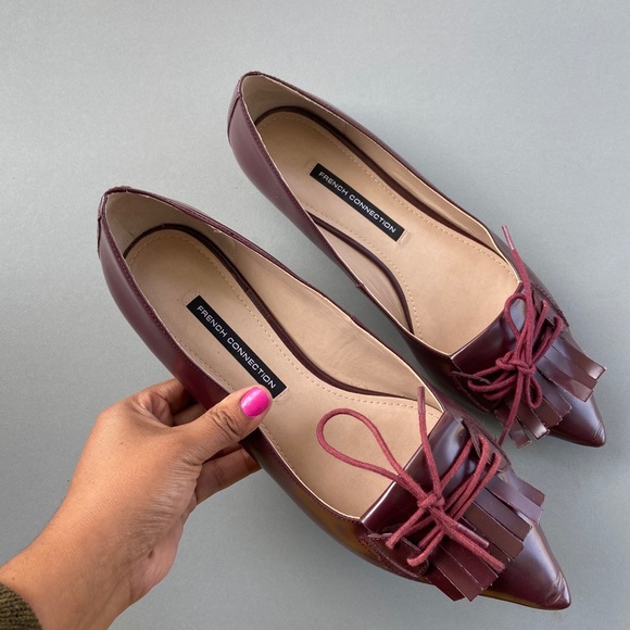 French Connection Burgundy flat shoes with laces - Picture 4 of 9